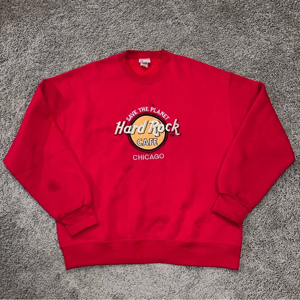 Hard Rock Cafe Chicago Save Planet Red Sweatshirt Adult  XL Made In USA Vintage